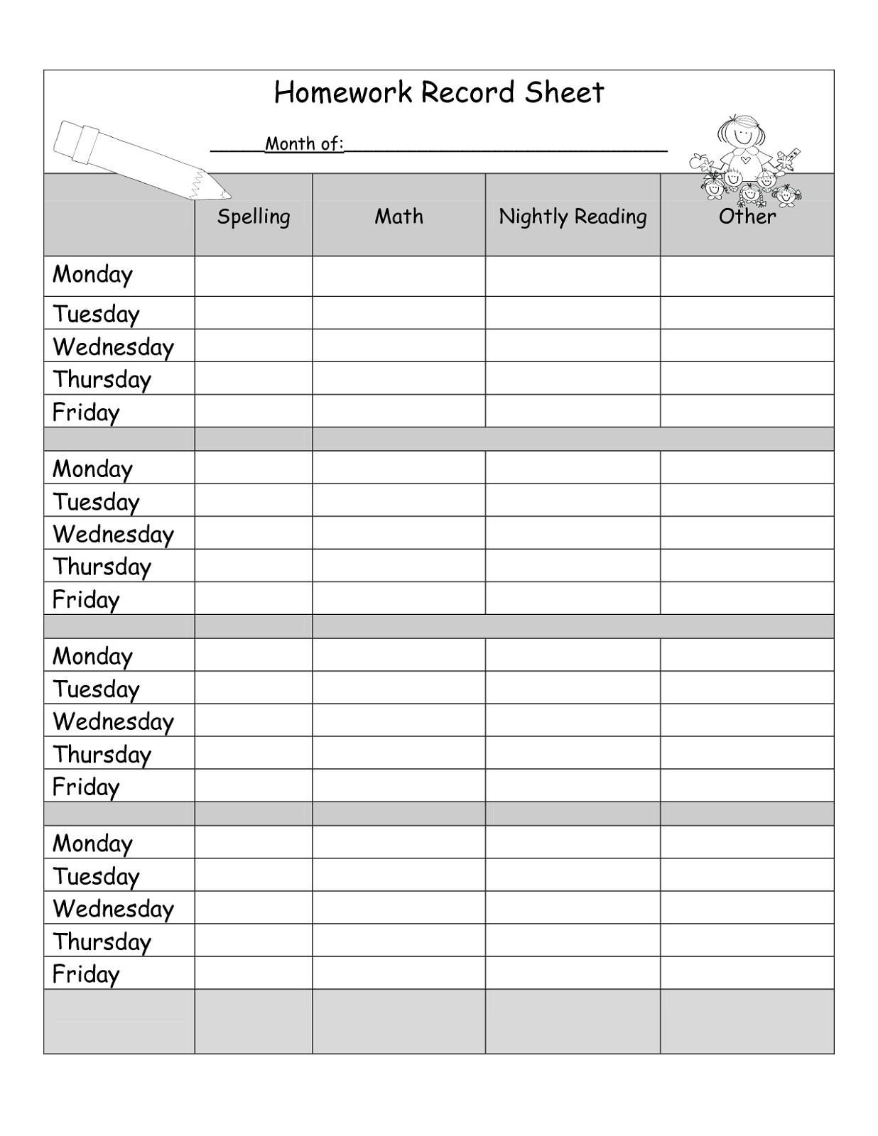 Kids Homework Sheets