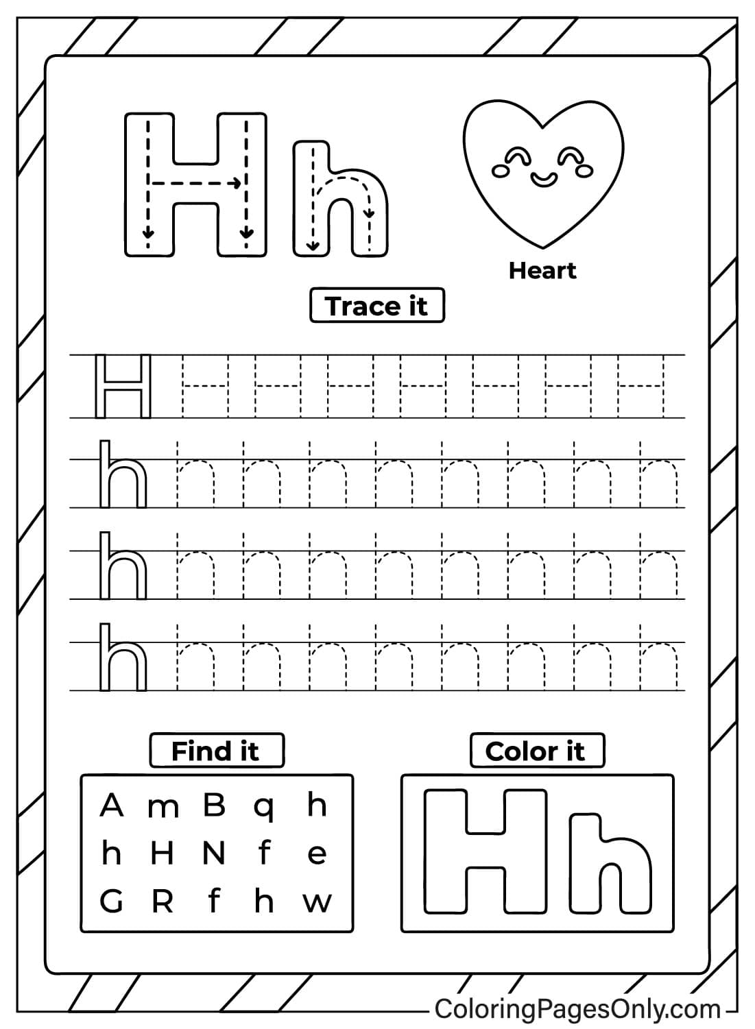 Kids Writing Letter H Free Printable Coloring Pages