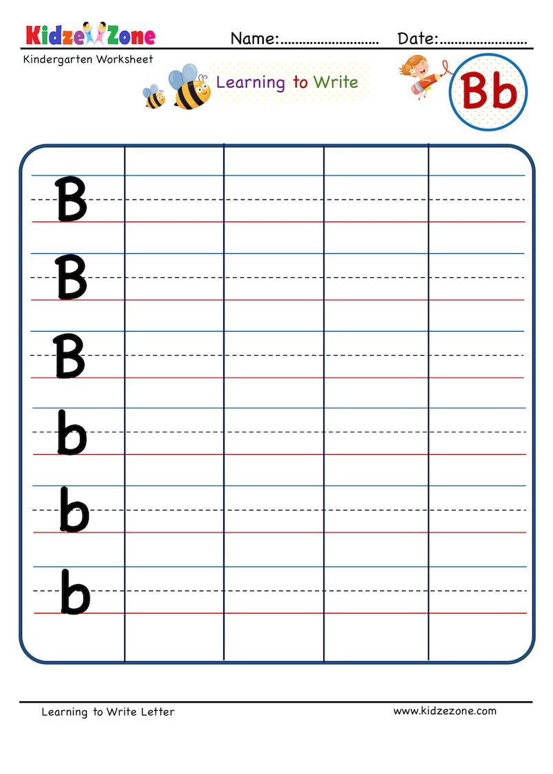 Kindergarten Letter B Writing Worksheet KidzeZone