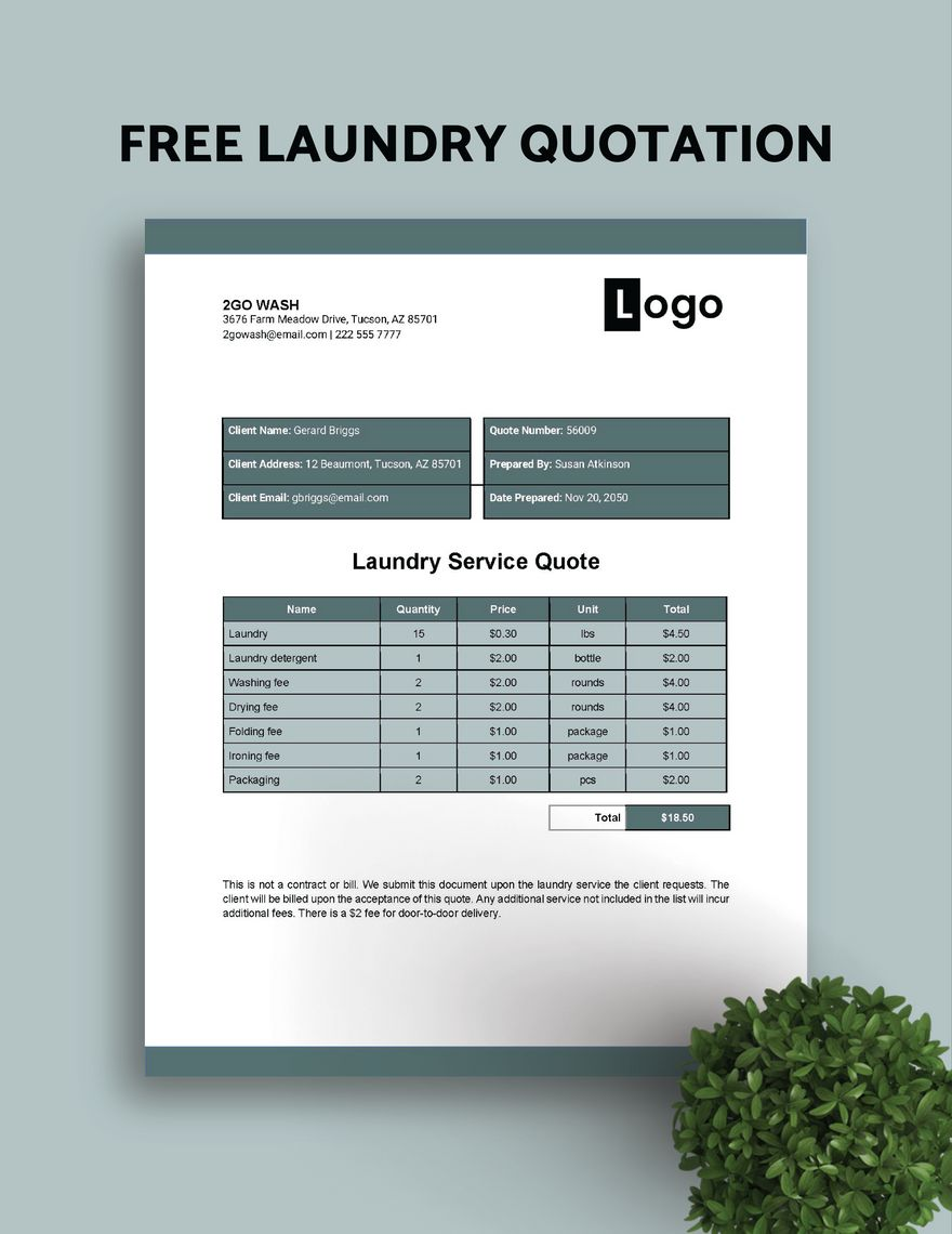 Laundry Quotation Template In Word Google Docs Download Template