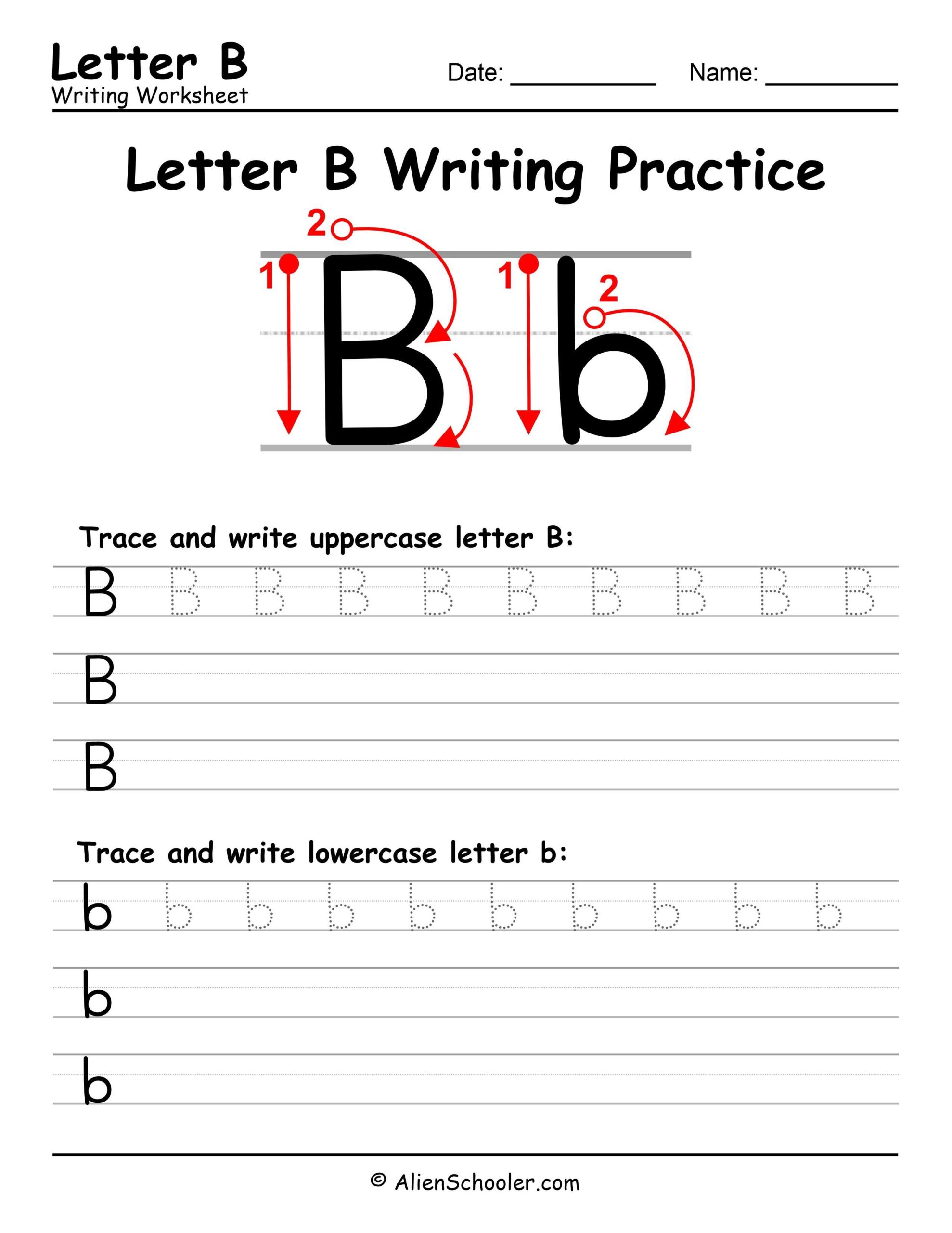Letter B Writing Practice Worksheet PDF Free Printable Alien Schooler