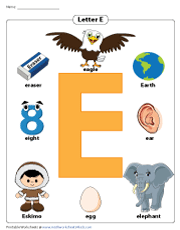 letter e worksheets for kids