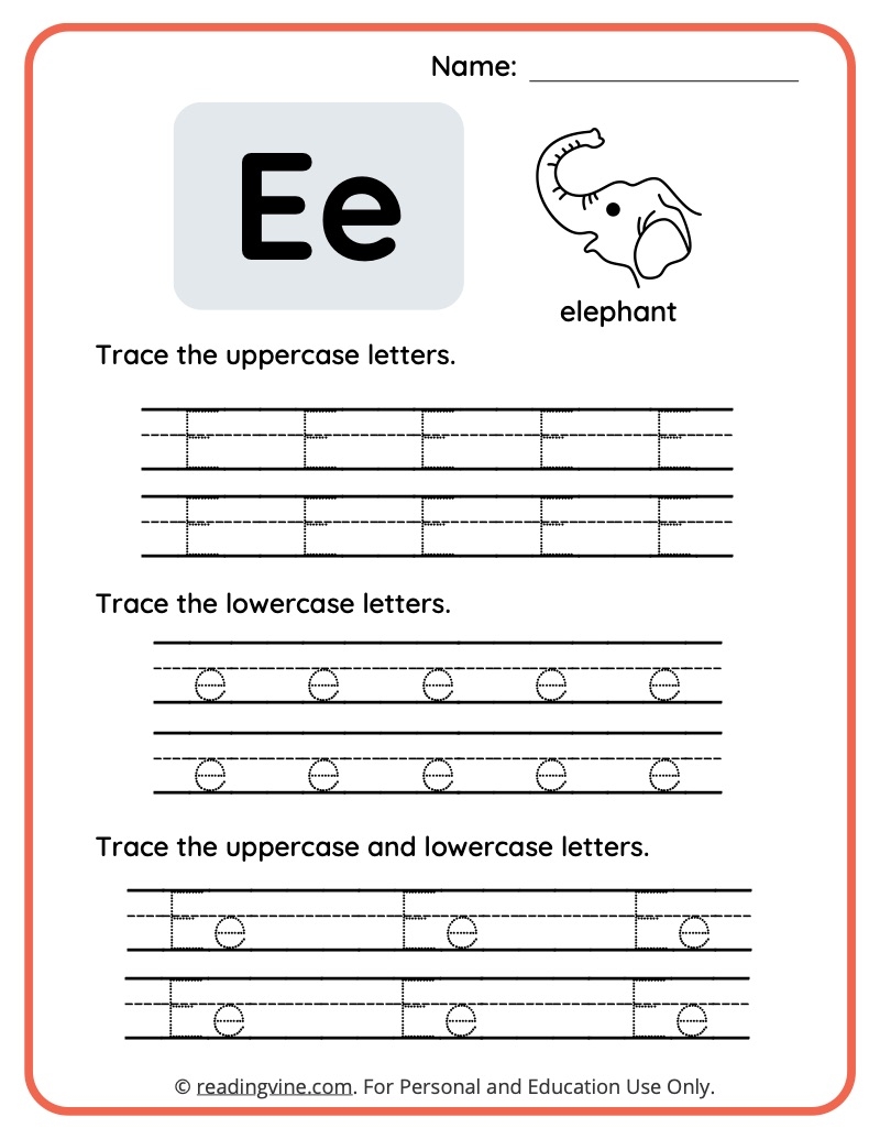 printable e worksheet for preschool