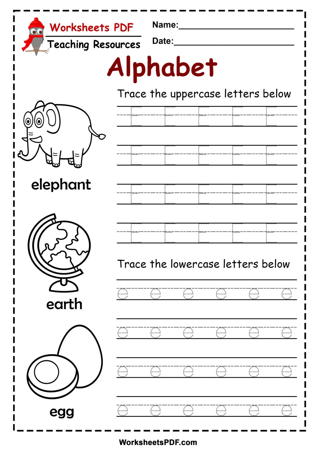 Letter E Worksheets PDF Recognize Trace Print