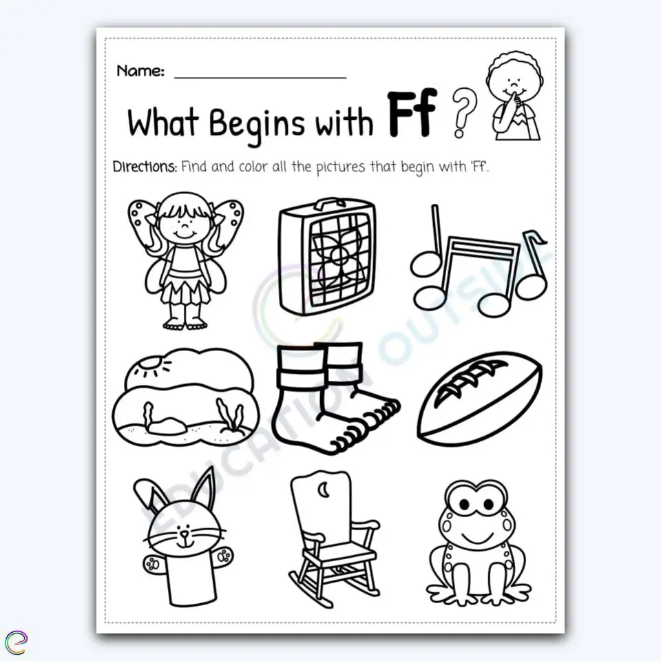 Letter F Beginning Sound Coloring Page