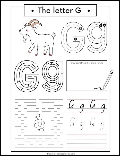 g letter worksheets for kids
