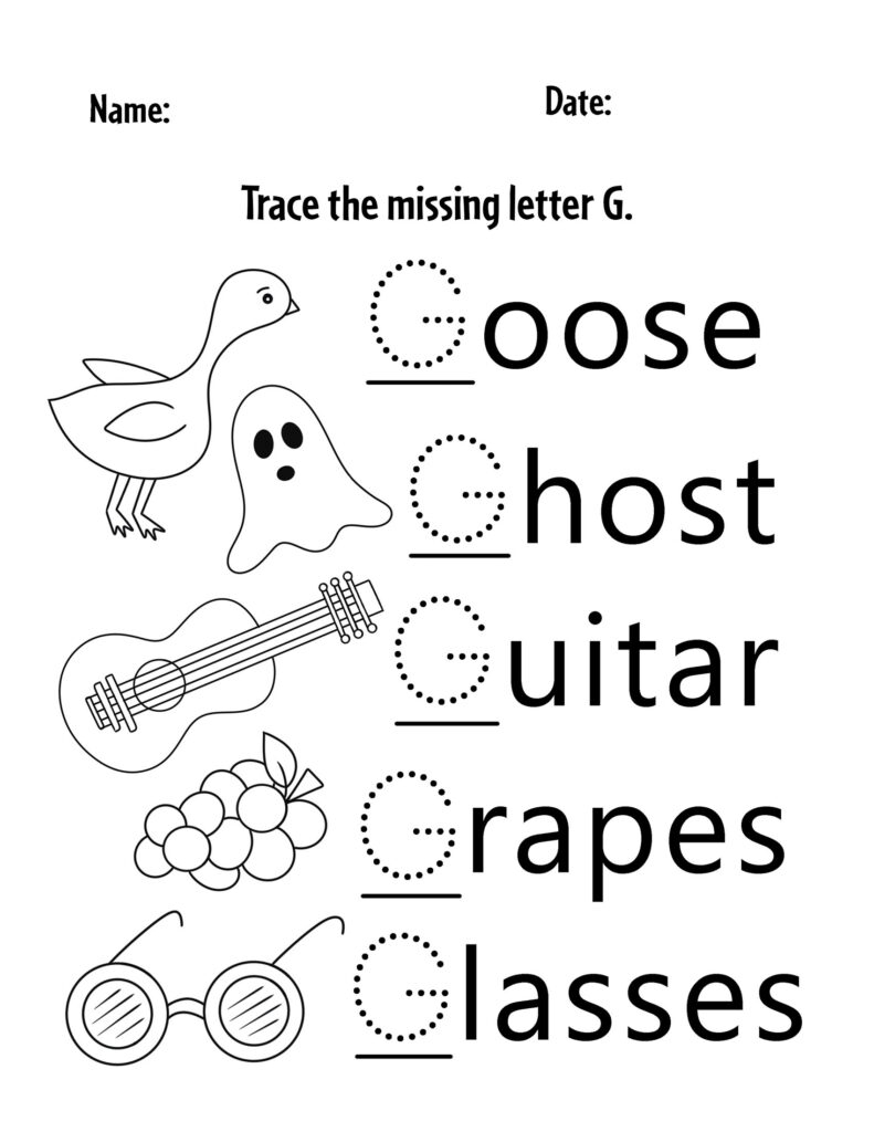 kindergarten worksheets for letter g