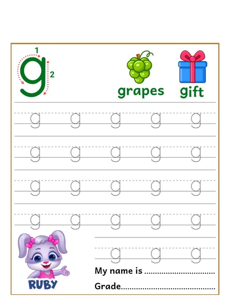 Letter G Writing Practice Worksheet Worksheets HQ