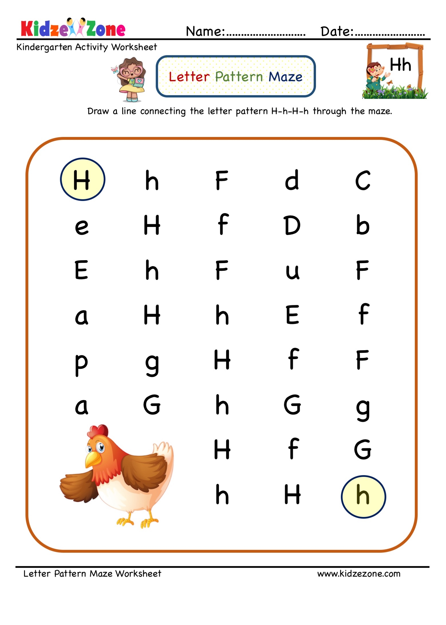 Letter H Maze Worksheet KidzeZone
