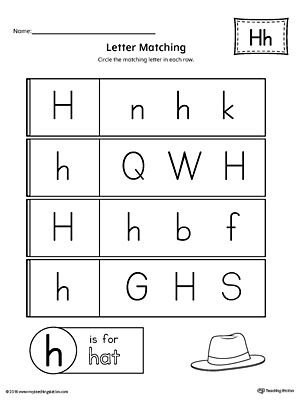 letter h matching printable worksheet