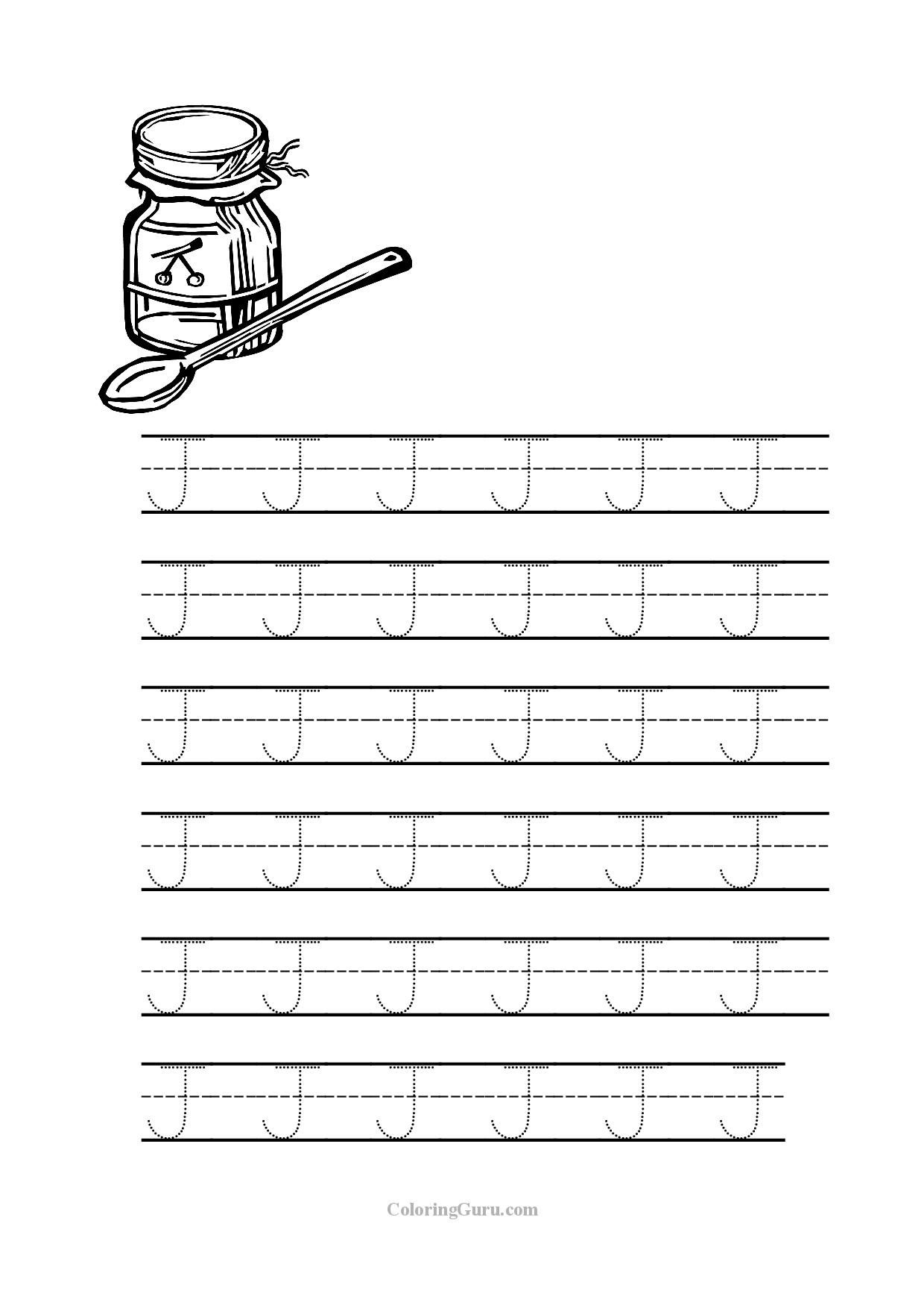 Letter J Tracing Worksheet For Preschool Letter Tracing Worksheets