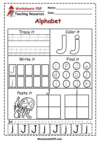 Letter J Worksheets PDF Recognize Trace Print