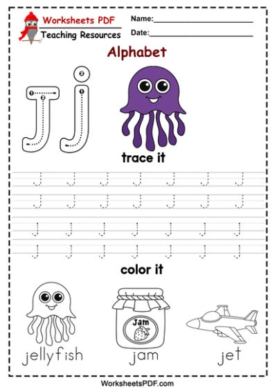 Letter J Worksheets PDF Recognize Trace Print