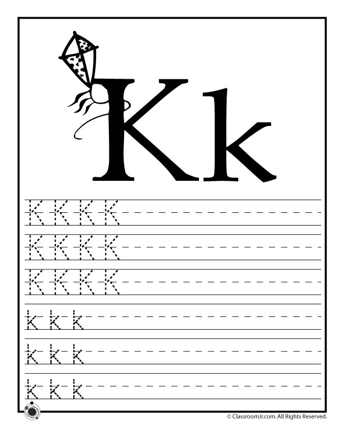 practice writing the letter k
