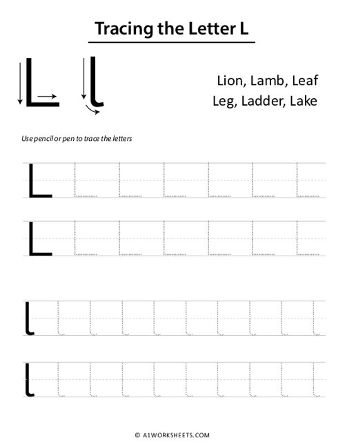 Letter L Uppercase Lowercase Worksheet Printable