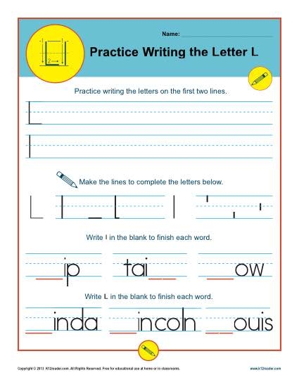 letter l writing practice worksheet