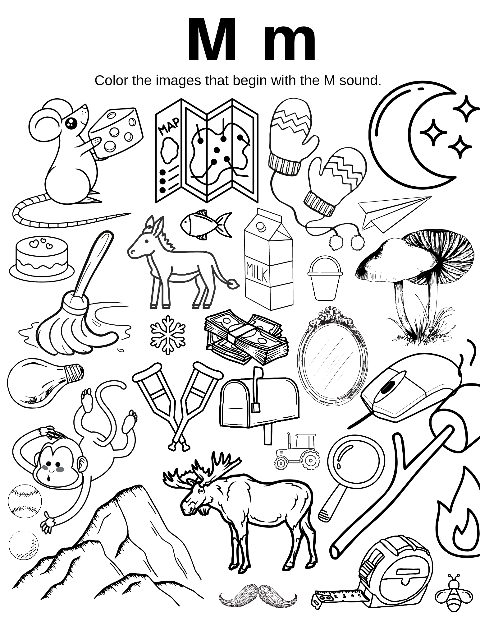Letter M Image Finder Coloring Worksheet Classful