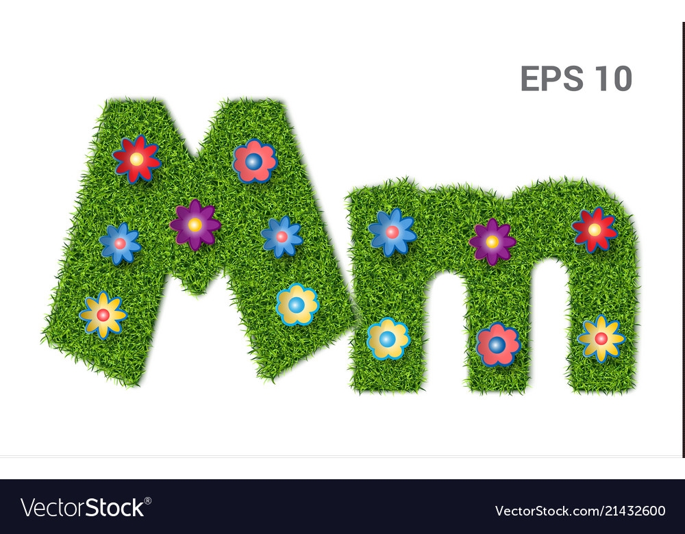 Letter Mm With A Texture Of Grass And Flowers Vector Image