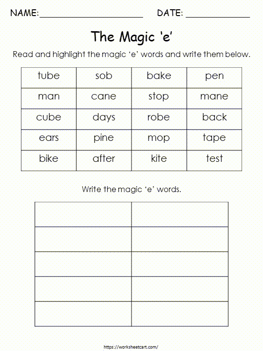 Magic E Silent E Worksheets Library