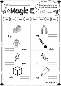magic e worksheet for kindergarten