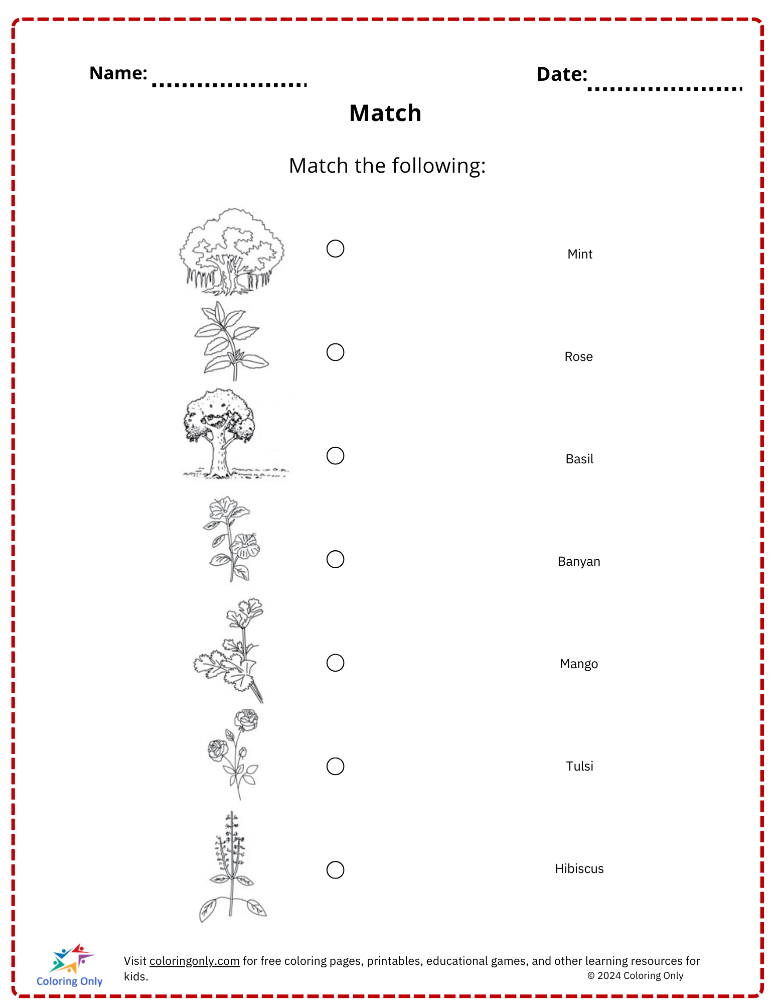 Match Free Printable Worksheet