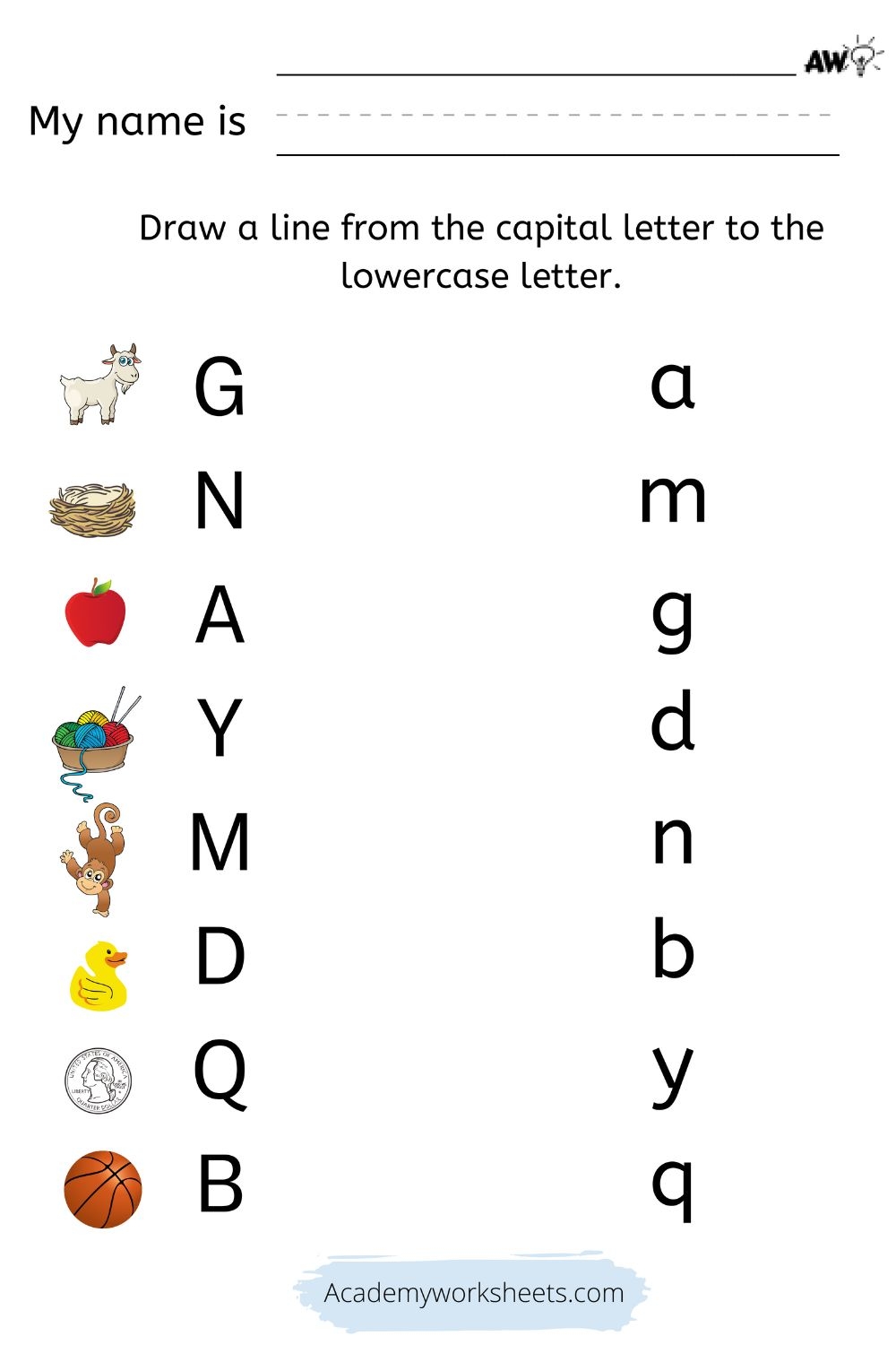 Match Uppercase And Lowercase Letters Academy Worksheets