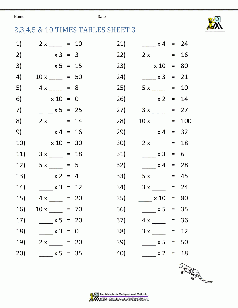 Math Exercises For Grade 3 Multiplication