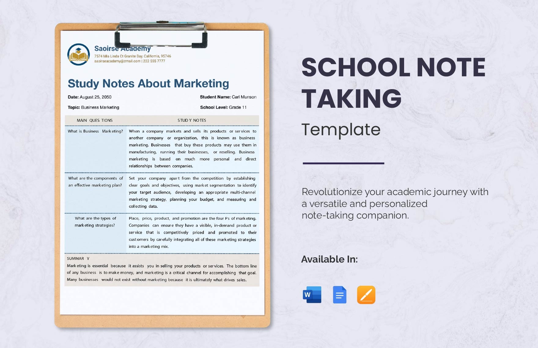 Math Note Taking Template In Word PDF Google Docs Download 