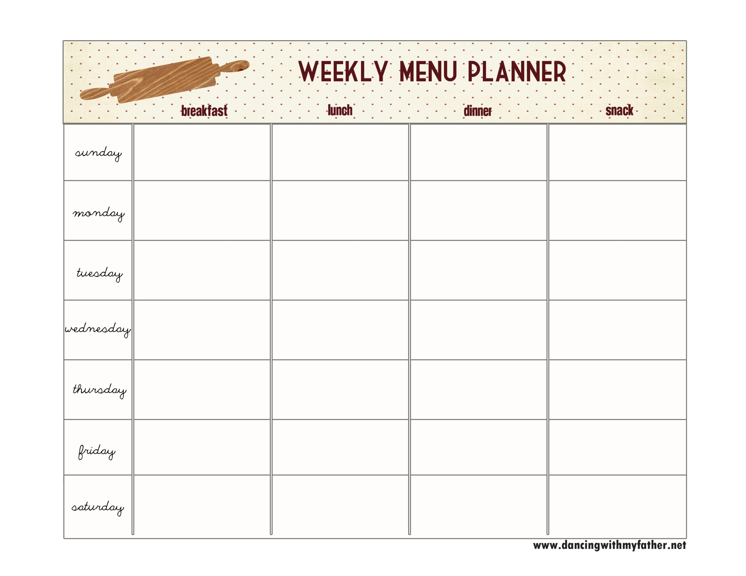 printable template menu