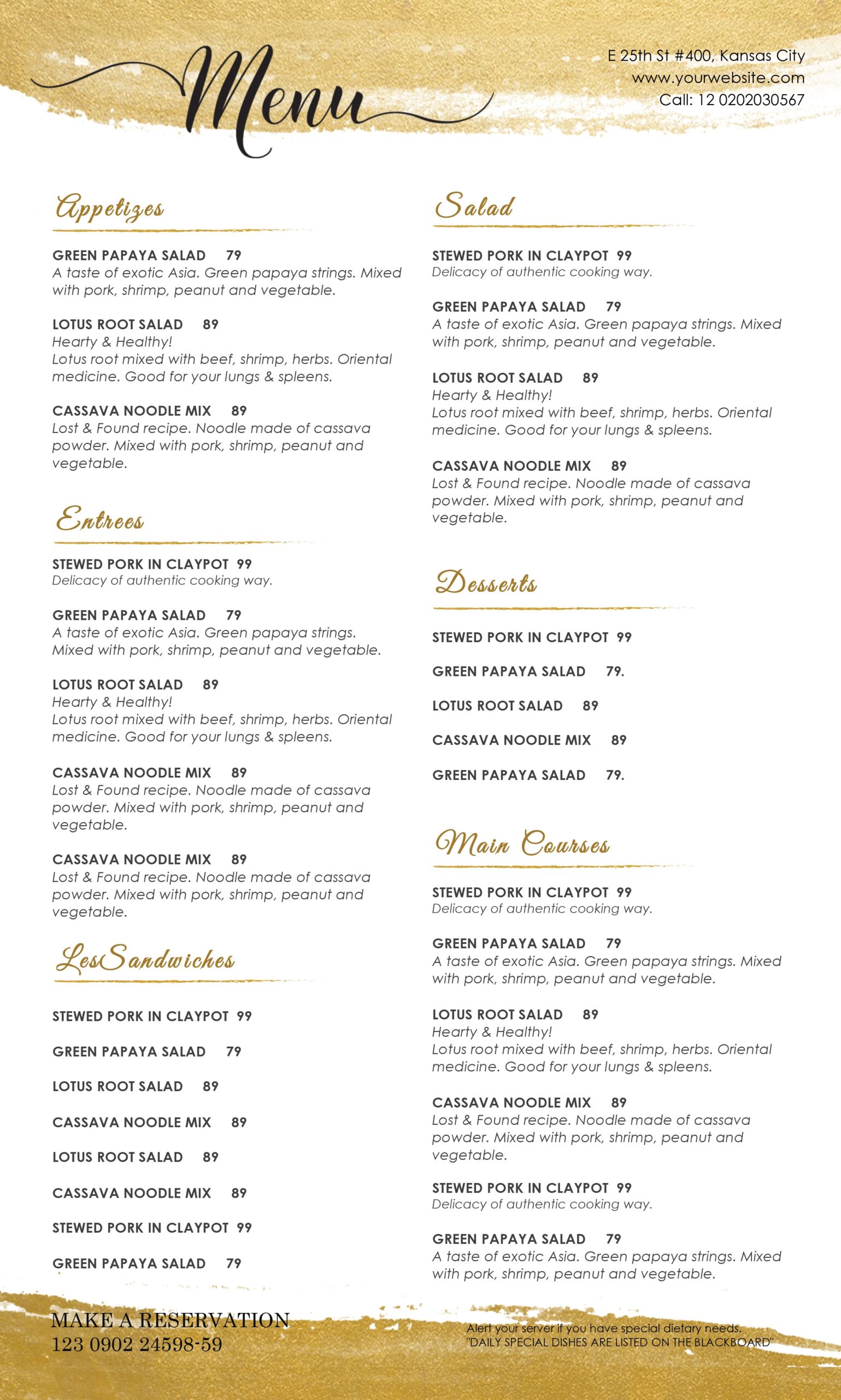 Menu Template Microsoft Word