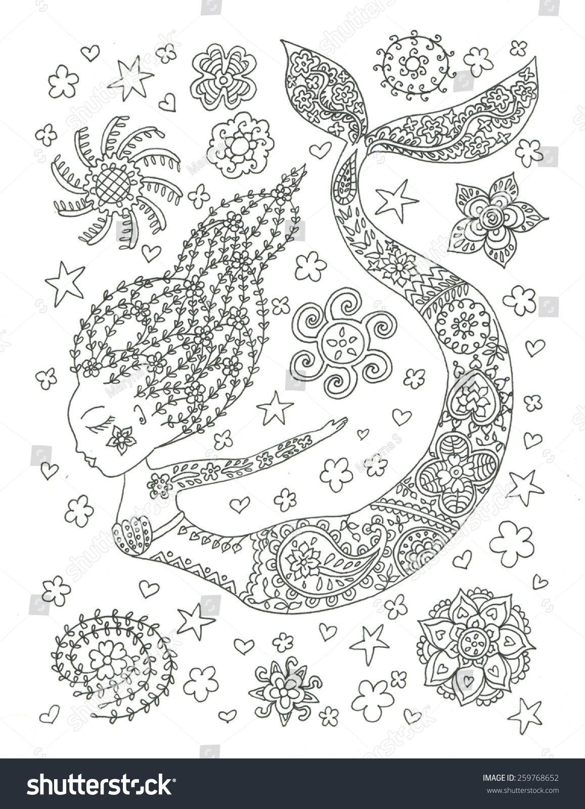 Mermaid Coloring Page Stock Illustration 259768652 Shutterstock