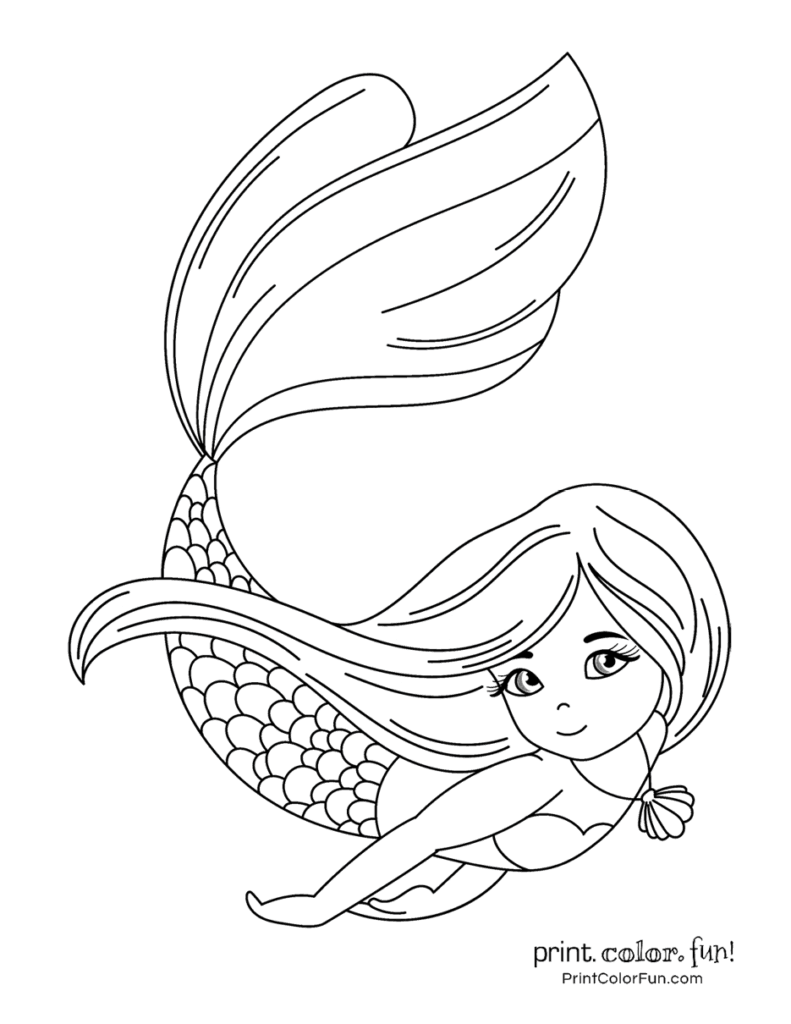 mermaid printable color pages