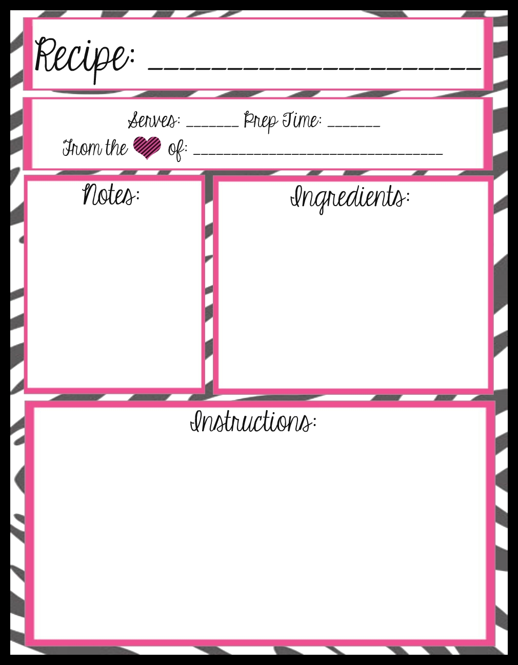 full page recipe templates free
