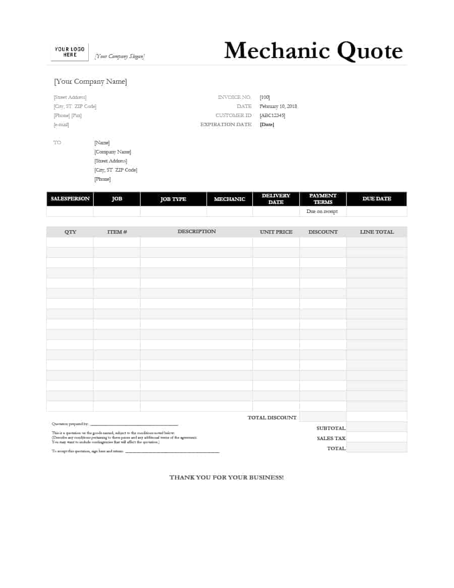 Microsoft Excel Quotation Template
