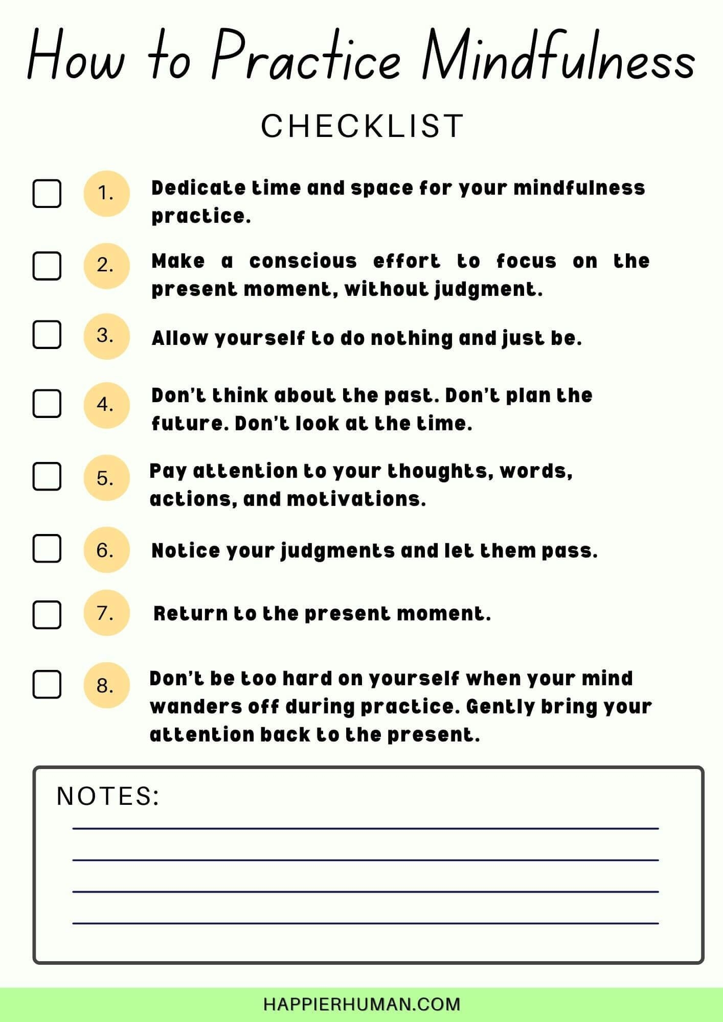 Mindfulness Checklist Printable For Mindful Living