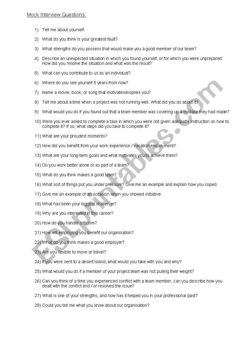 Mock Interview Questions Examples Star Interview Questions