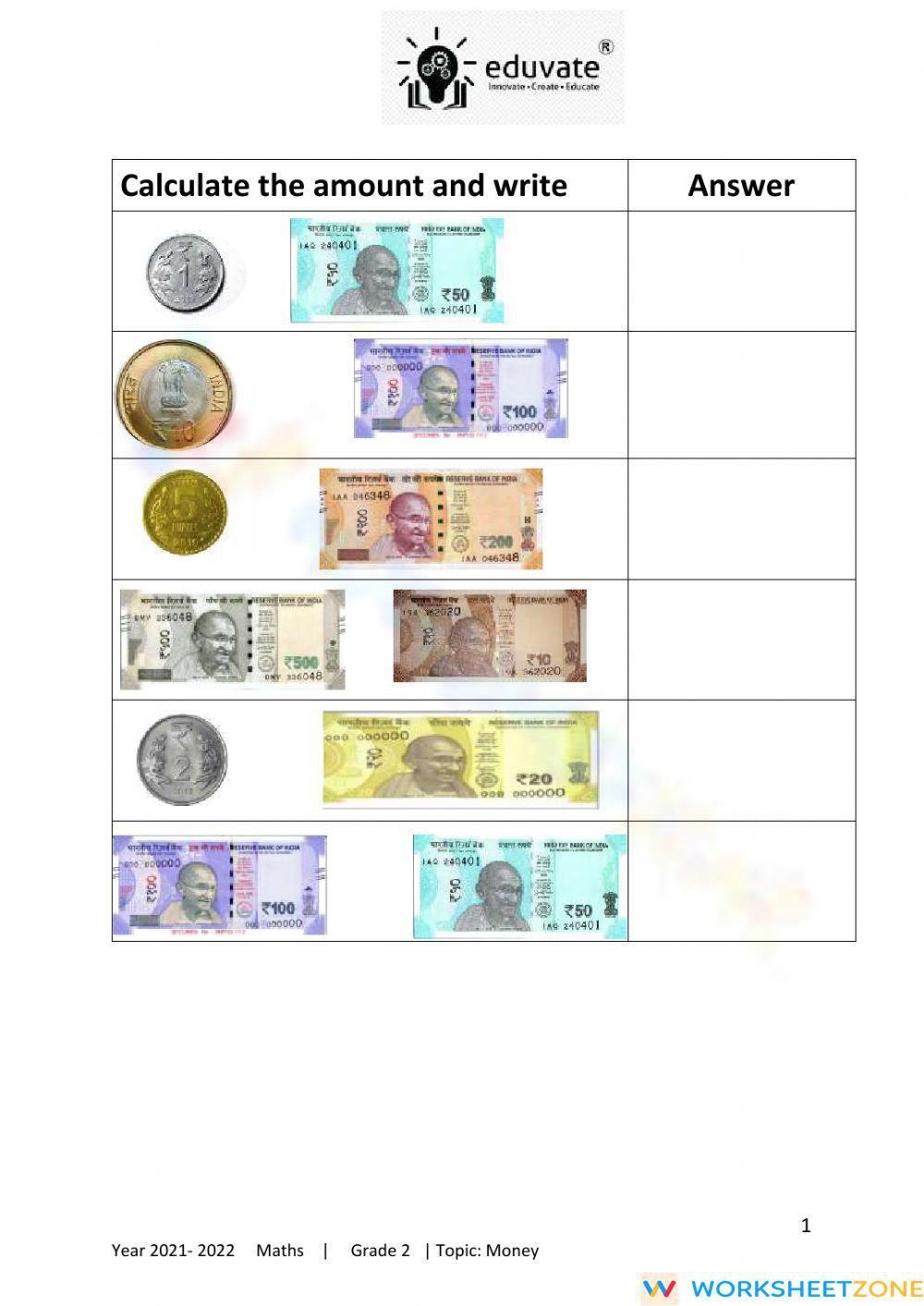 Money Counting Money Worksheets Library