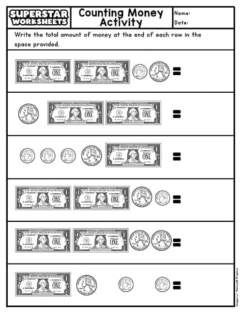 free printable money counting worksheet