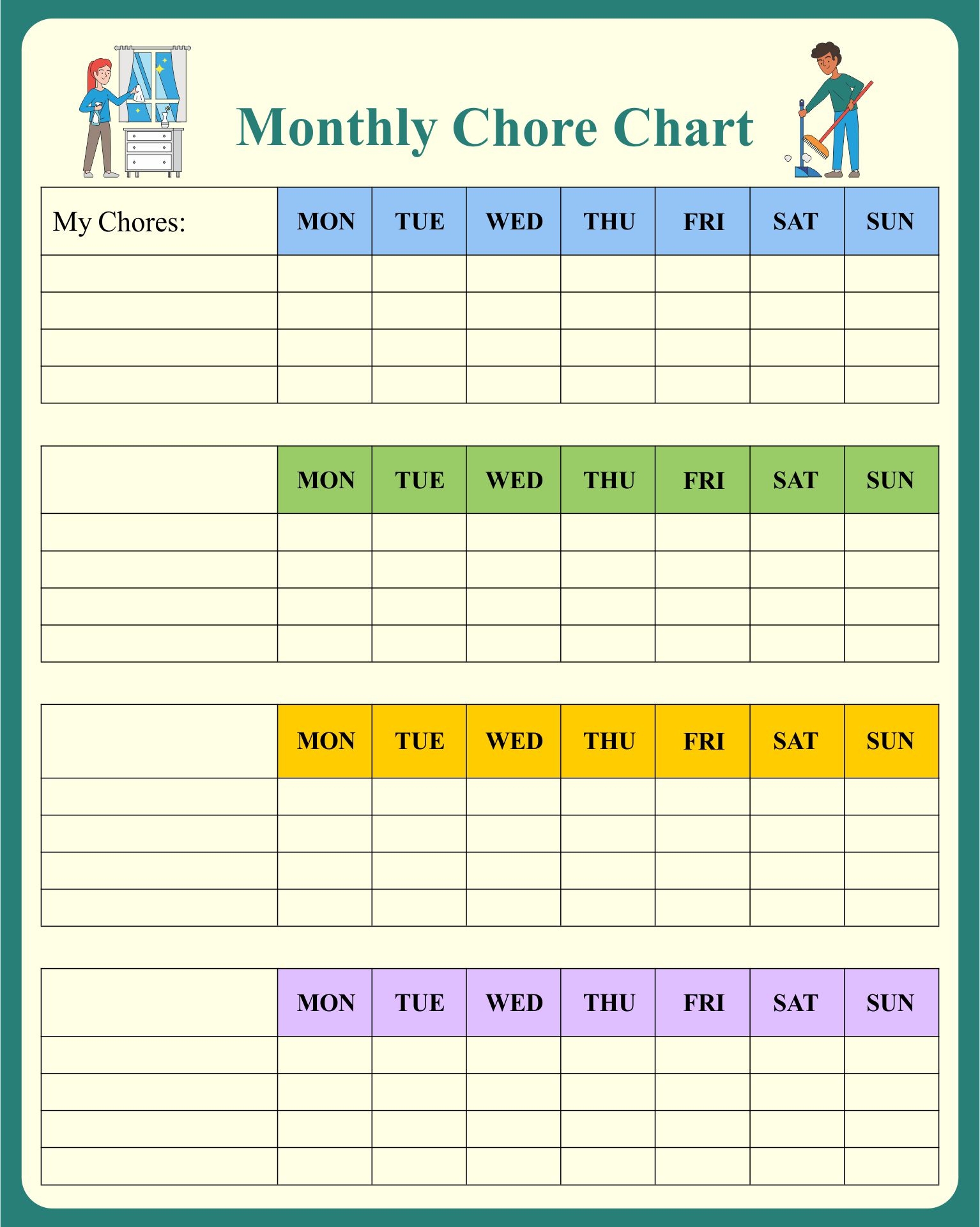 Monthly Chore Chart Templates 10 Free PDF Printables Printablee