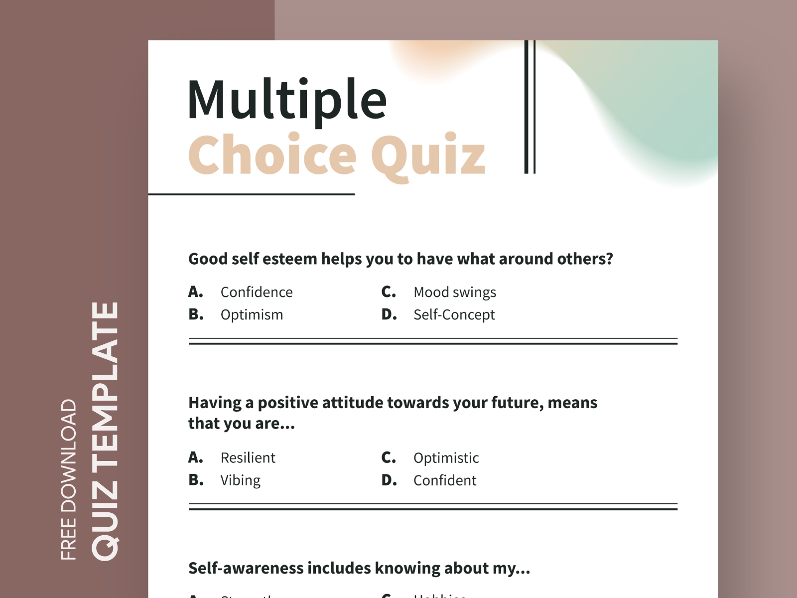 Multiple Choice Quiz Free Google Docs Template By Free Google Docs 