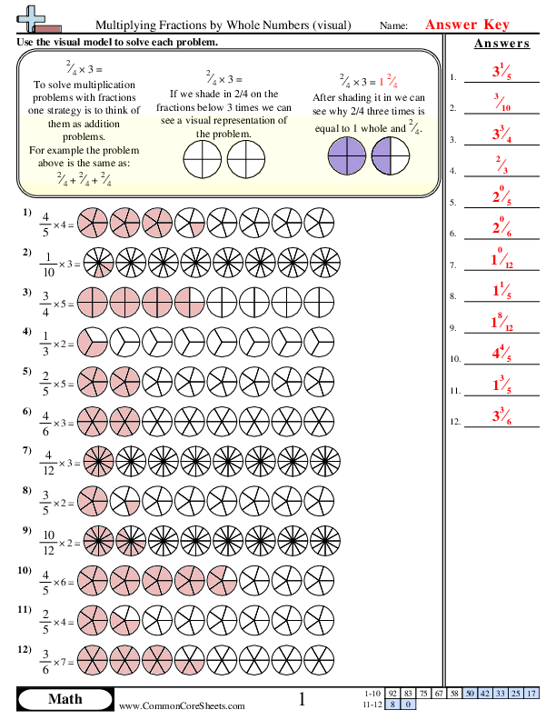 Multiplying Fractions By Whole Numbers visual Worksheet Download 