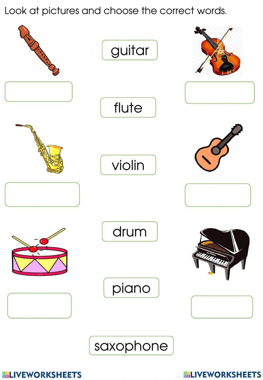free musical instruments worksheets