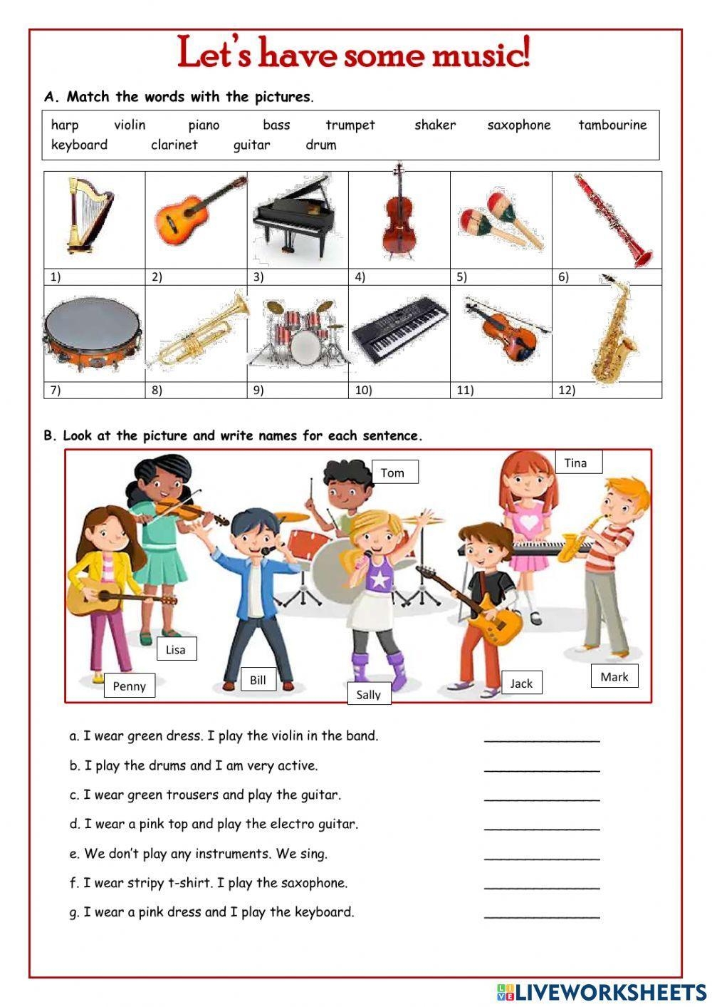 Musical Instruments Vocabulary Cards K5 Learning Worksheets Library