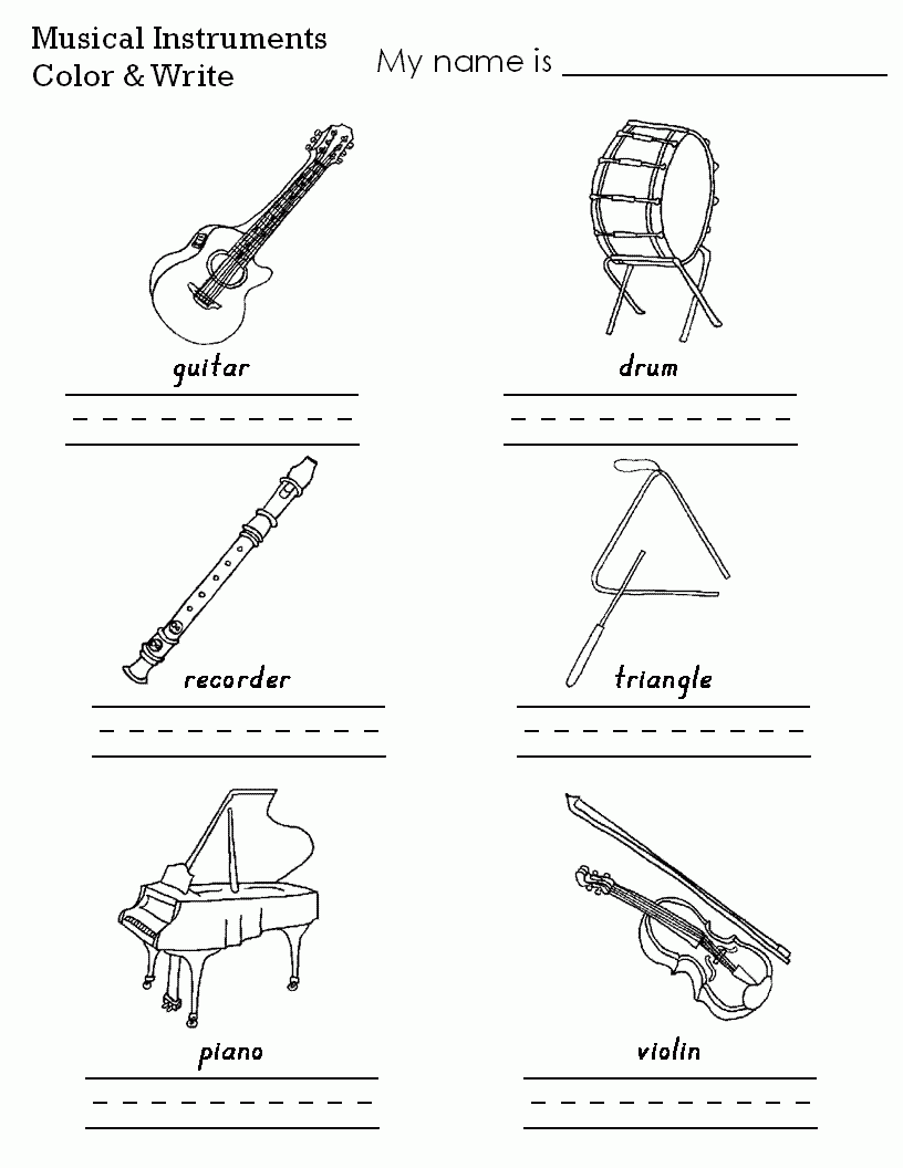 Musical Instruments Worksheets For Kids