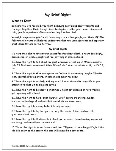 grief worksheets for teens