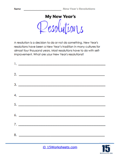 new year resolutions worksheets