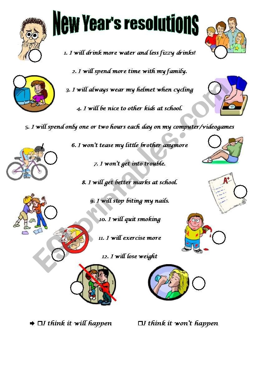 New Year s Resolutions ESL Worksheet By Angela anaconda