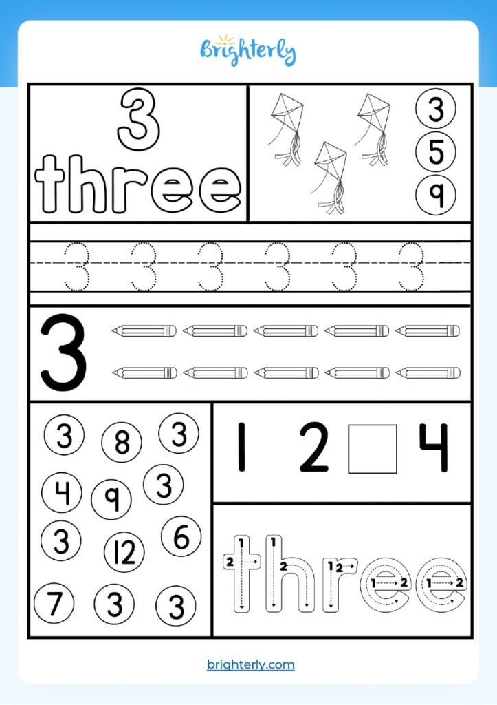 free printable number 3 preschool