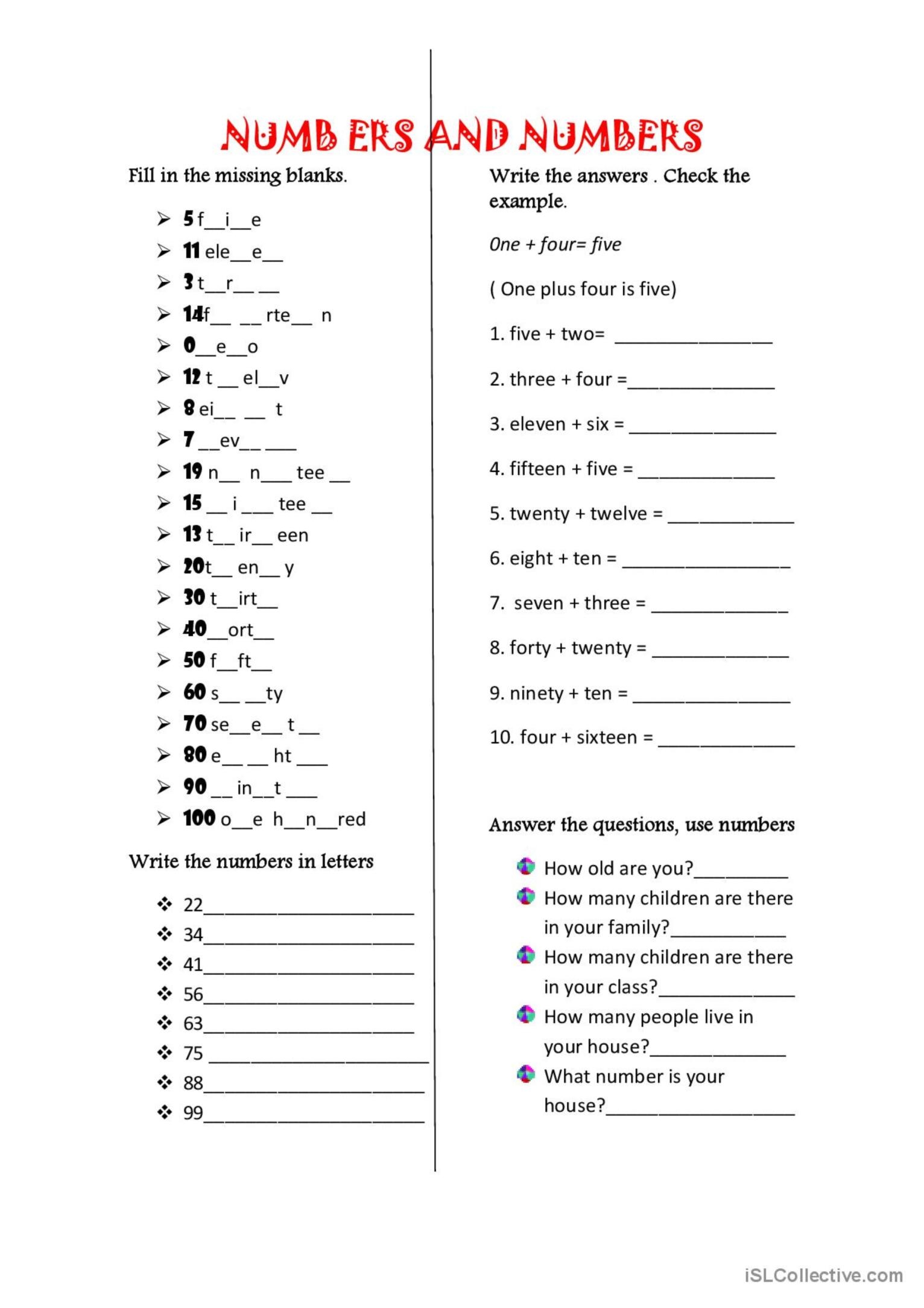 worksheets for kids numbers