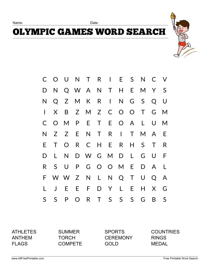 Olympic Games Word Search For Kids Free Printable